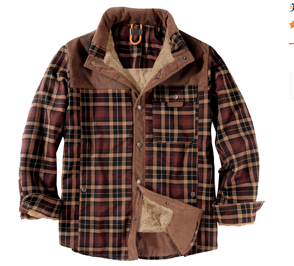 Herren Karo Hemdjacke Fleece-Futter Braun
