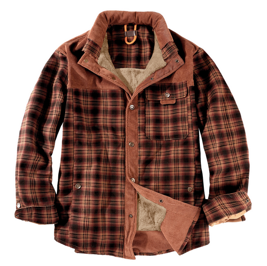 Herren Karo Hemdjacke Fleece-Futter Braun
