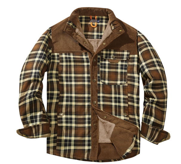 Herren Karo Hemdjacke Fleece-Futter Braun