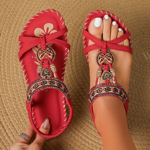 Eveloria Damen Flache Sandalen Boho Stil