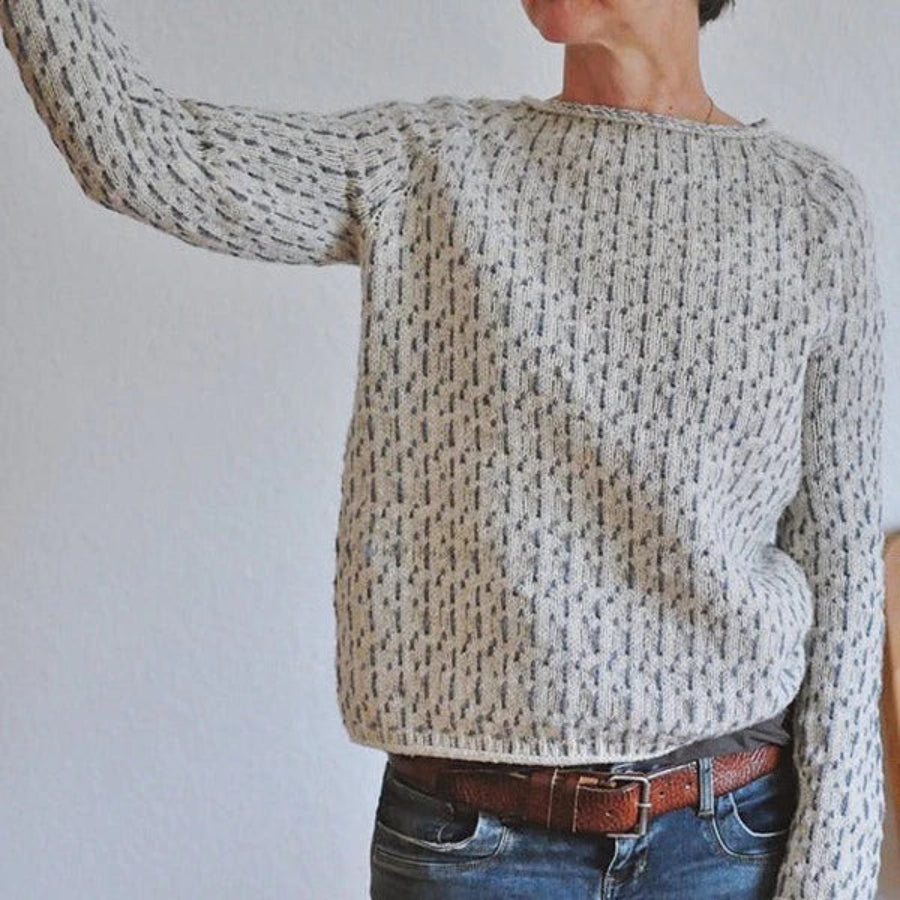 Damen Norweger Pullover Rundhals Warm Merino Wolle Beige