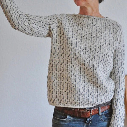 Damen Norweger Pullover Rundhals Warm Merino Wolle Beige