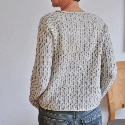 Damen Norweger Pullover Rundhals Warm Merino Wolle Beige