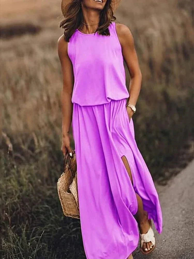 Eveloria Damen Maxikleid Weiß Baumwolle Entspannt