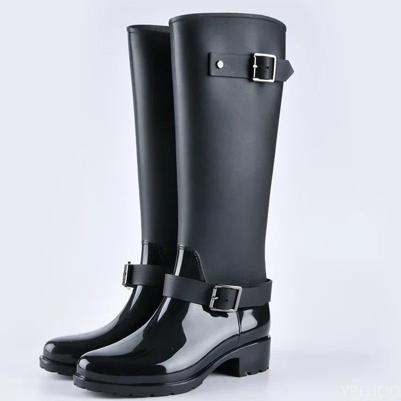 Damen Gummistiefel Wasserdicht Schnallen Hoch