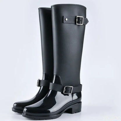 Damen Gummistiefel Wasserdicht Schnallen Hoch