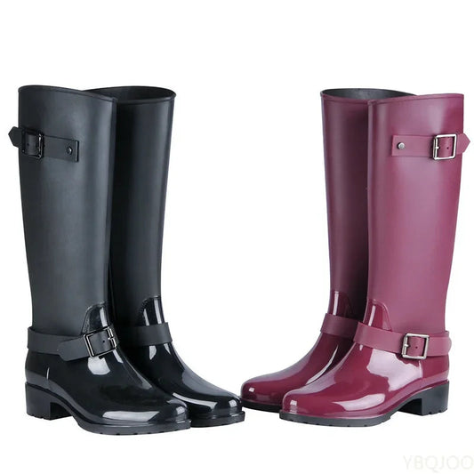 Damen Gummistiefel Wasserdicht Schnallen Hoch - Eveloria