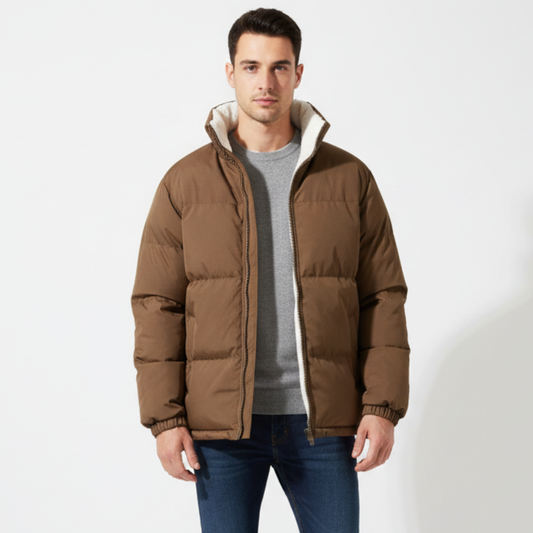 Herren Winterjacke Stehkragen Fleece Gepolstert Schwarz - Eveloria