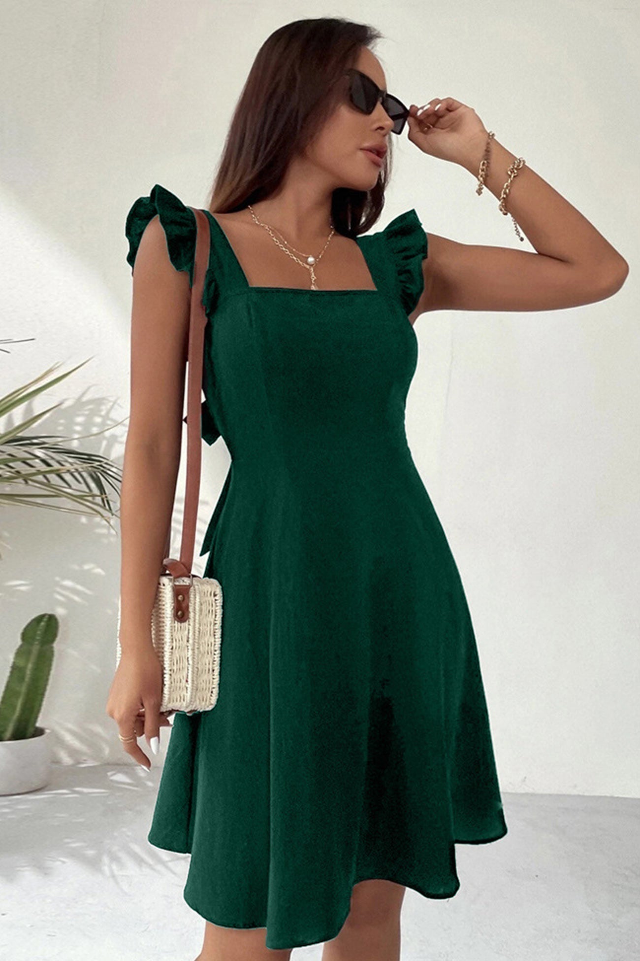 Rüschen Damen Mini Kleid Rückenschnürung