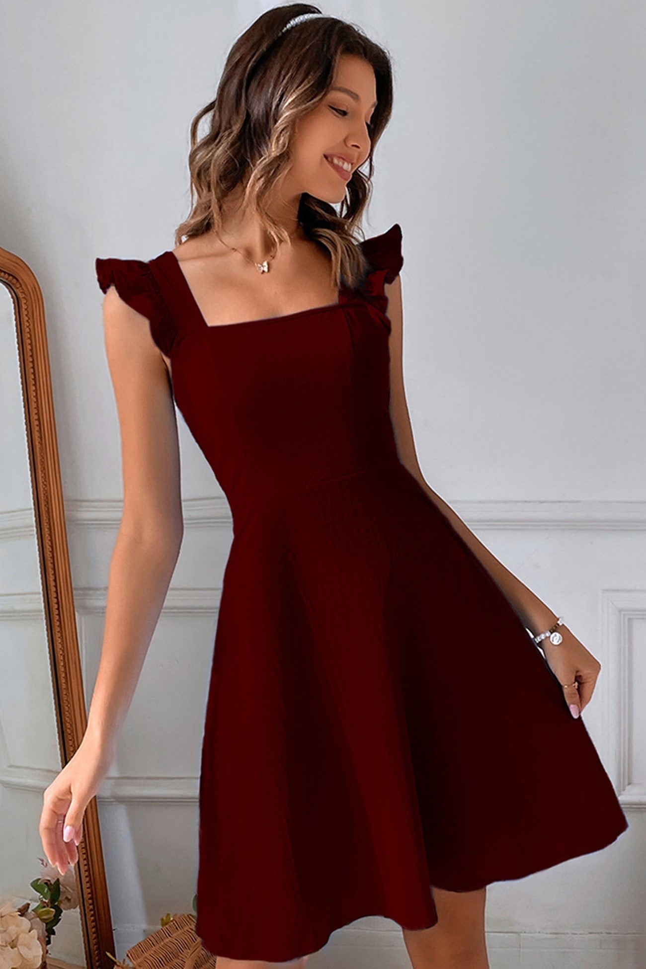 Rüschen Damen Mini Kleid Rückenschnürung