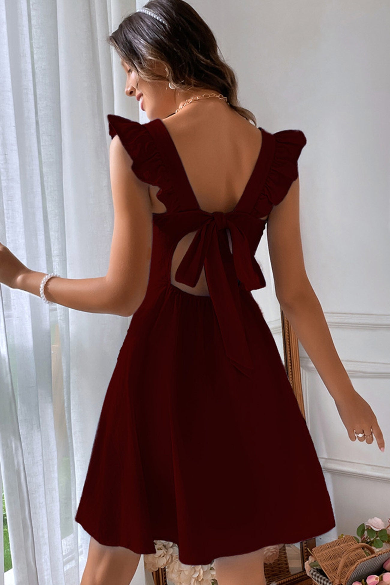Rüschen Damen Mini Kleid Rückenschnürung