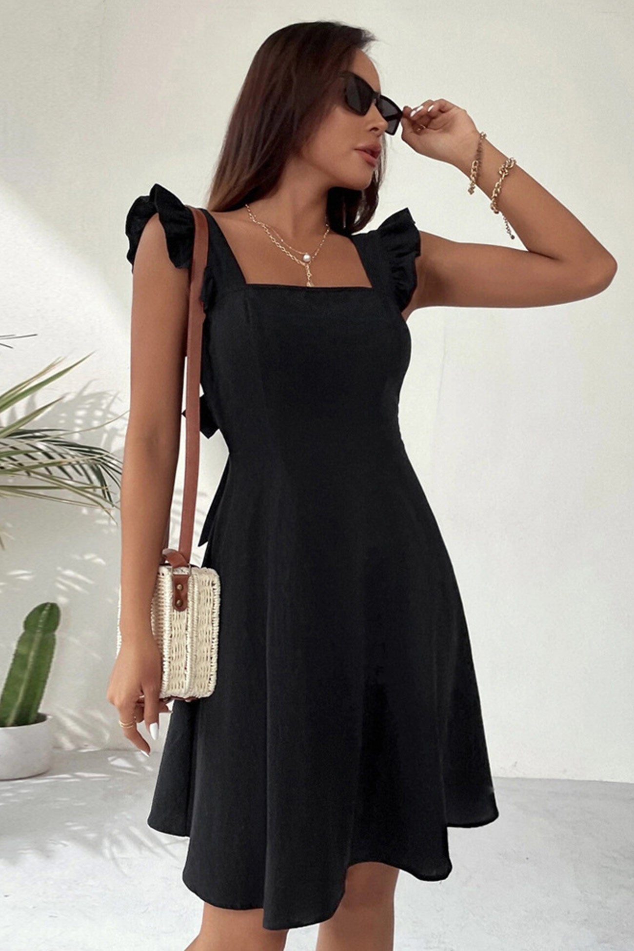 Rüschen Damen Mini Kleid Rückenschnürung