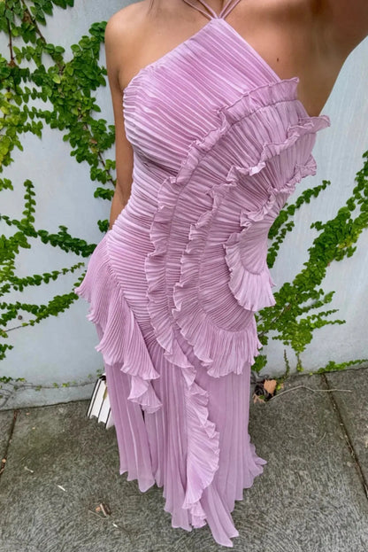 Damen Plissiertes Kleid Neckholder Lagenoptik