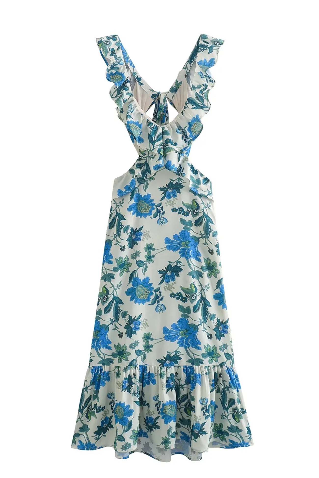 Damen Maxi-Kleid Floral Rüschen Elegantes Design