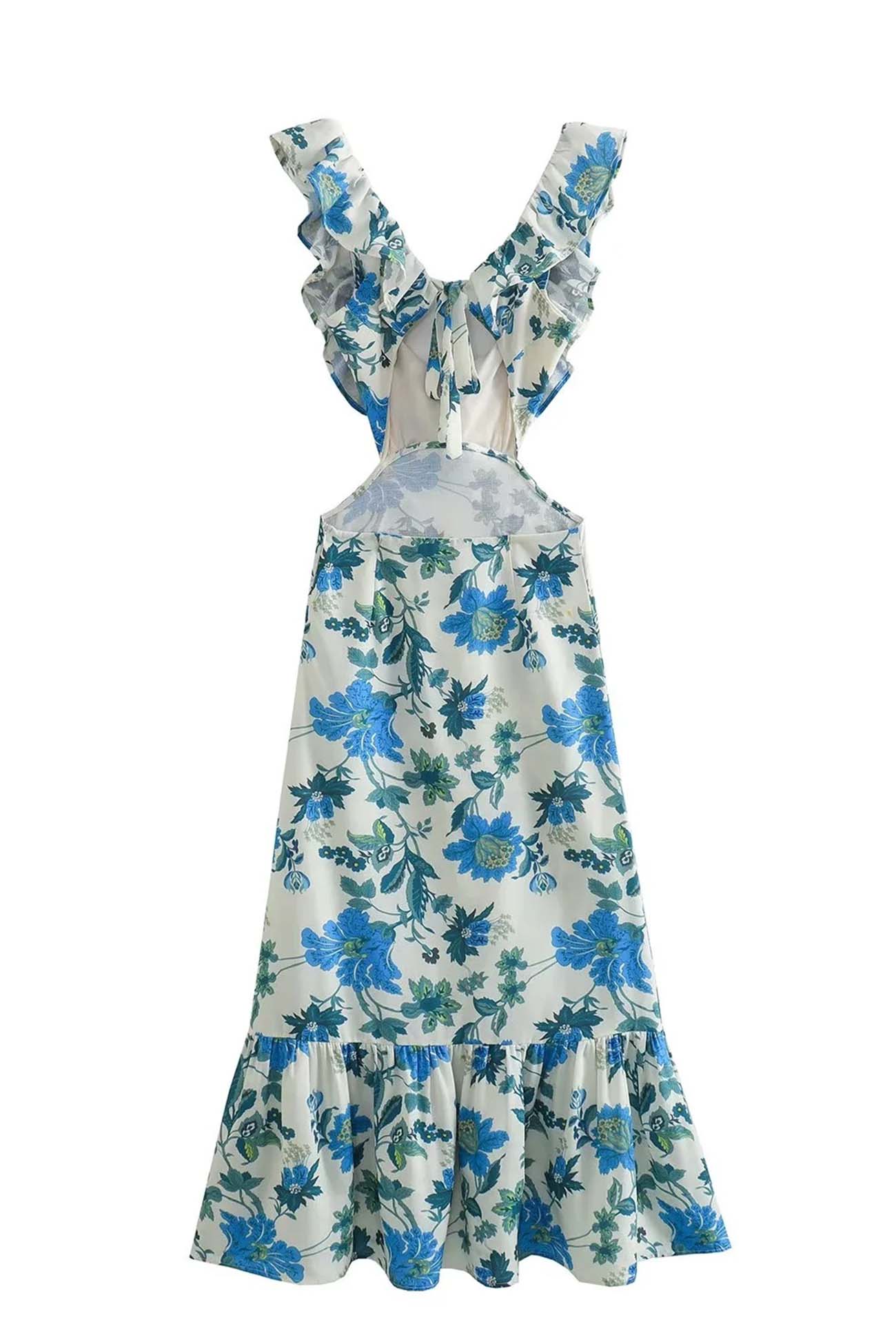 Damen Maxi-Kleid Floral Rüschen Elegantes Design