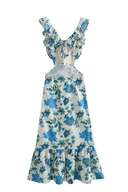 Damen Maxi-Kleid Floral Rüschen Elegantes Design
