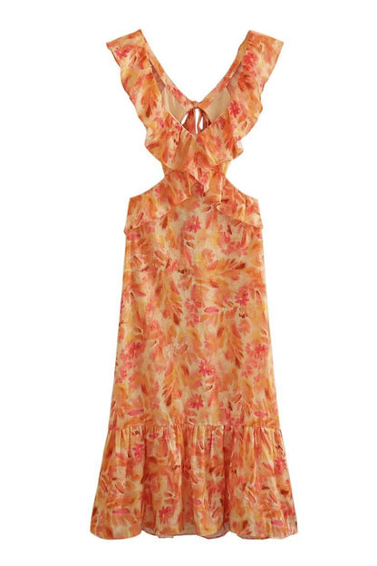 Damen Maxi-Kleid Floral Rüschen Elegantes Design