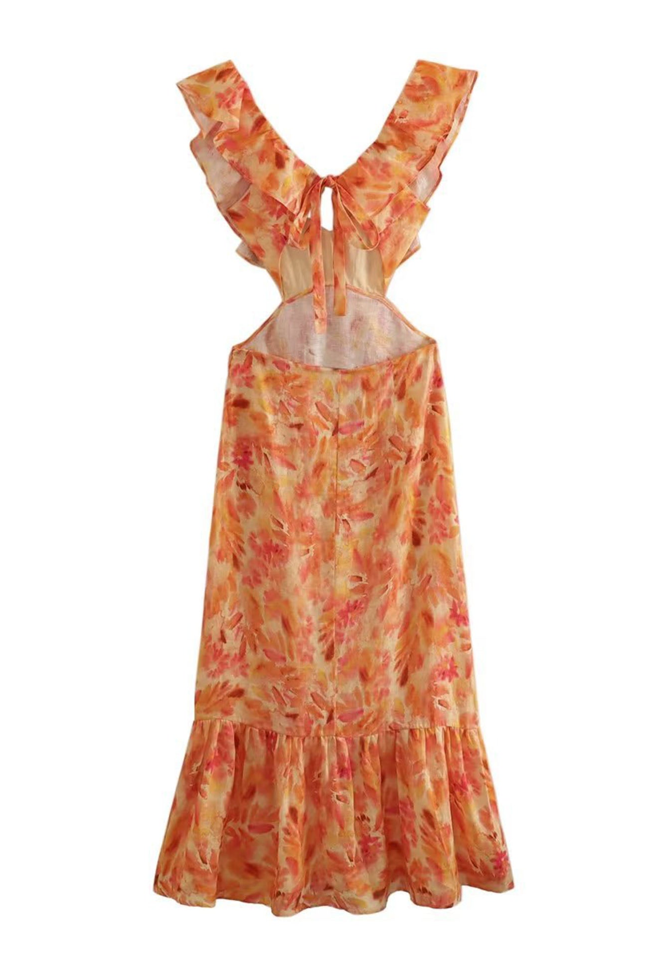 Damen Maxi-Kleid Floral Rüschen Elegantes Design