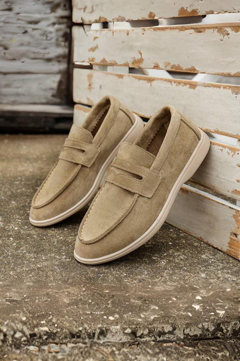 Herren Loafer Dunkelblau Beige Veloursleder