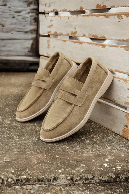 Herren Loafer Dunkelblau Beige Veloursleder