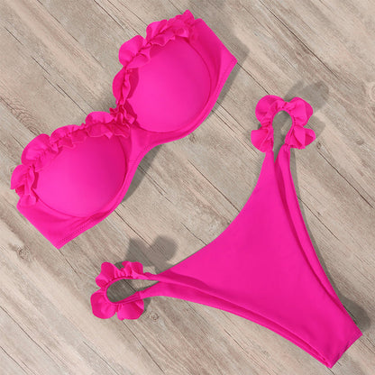 Damen Push-Up Bikiniset Rüschen Rosa - Eveloria