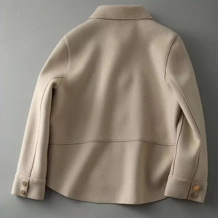 Damen Baumwolljacke Reverskragen Knopfverschluss Locker Fit Beige