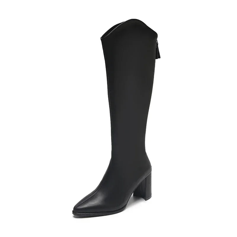 Damen Knee High Stiefel mit Reißverschluss Blockabsatz