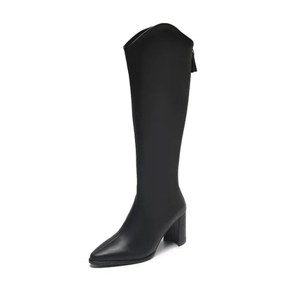 Damen Knee High Stiefel mit Reißverschluss Blockabsatz