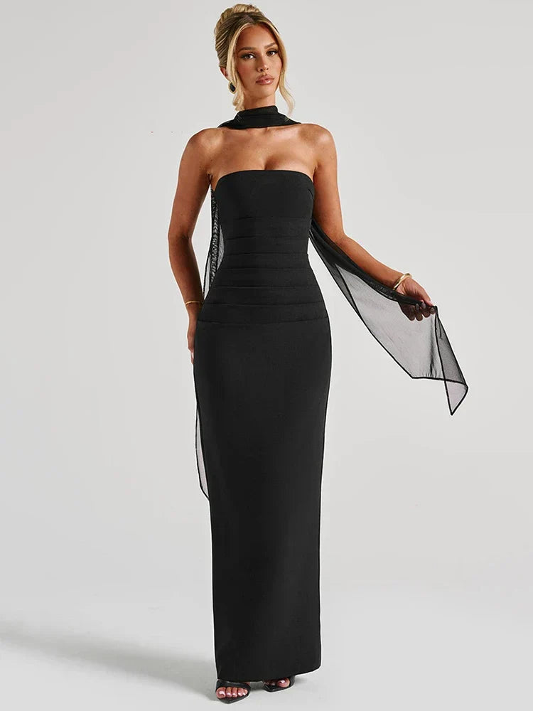 Eveloria Damen Abendkleid Strapless Bodenlang Säulensilhouette - Eveloria