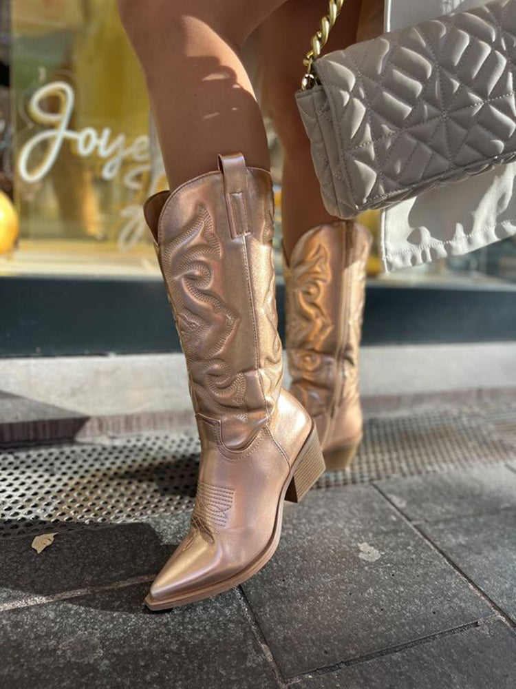Eveloria Damen Cowboy Stiefel Leder Braun