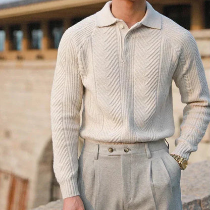 Herren Kaschmir Strickpullover Polokragen Warm Beige
