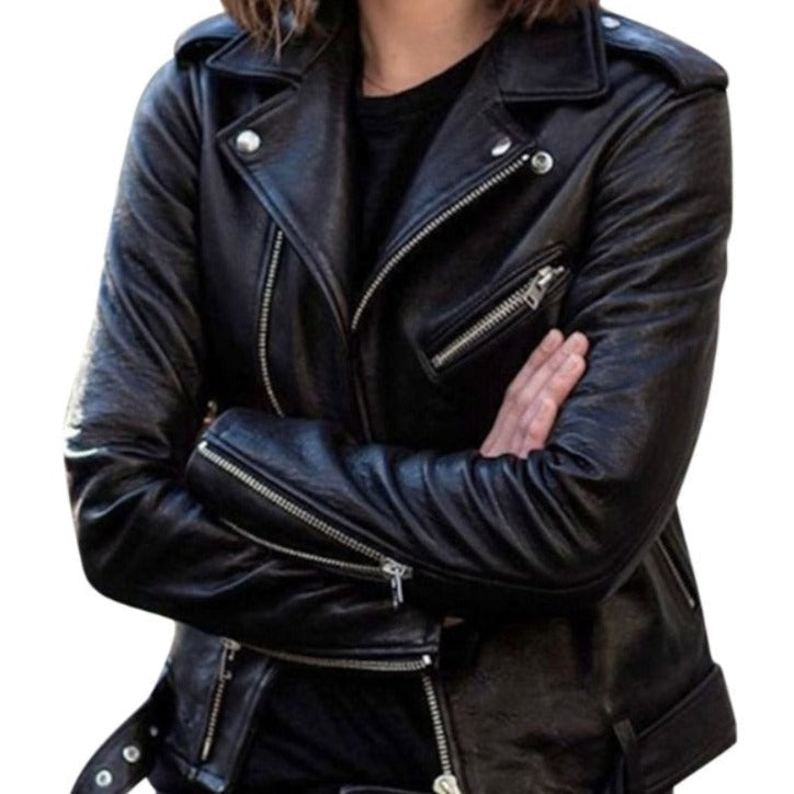 Eveloria Damen Kunstlederjacke Slim Fit Schwarz - Eveloria