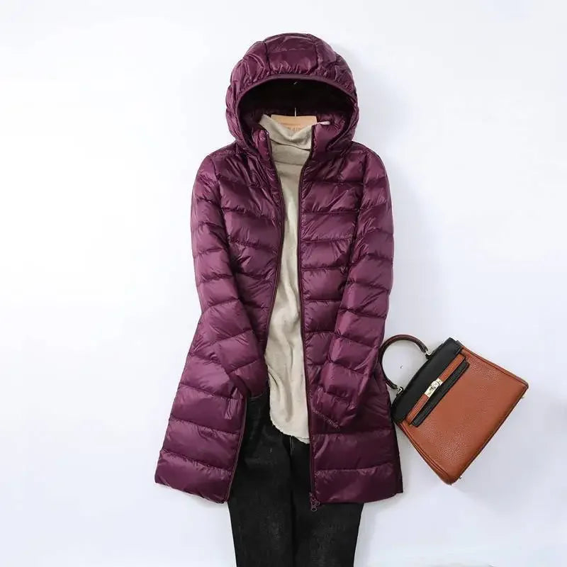 Eveloria Damen Pufferjacke Daunen Leicht Abnehmbare Kapuze