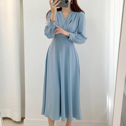 Eveloria Damenkleid Puffärmel V-Ausschnitt A-Linie