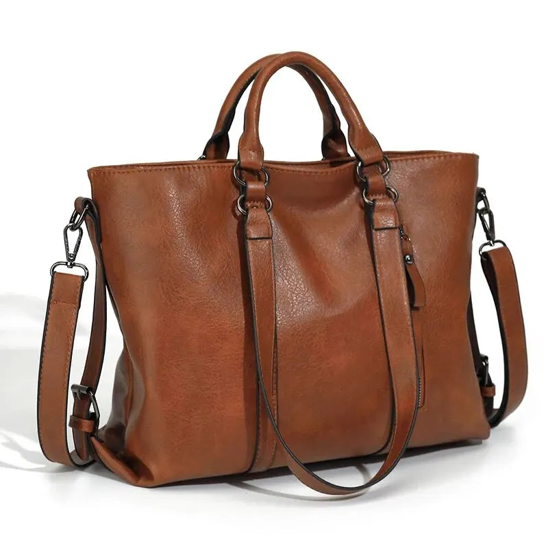 Damen Vintage Tote Tasche Große Kapazität Leder Braun