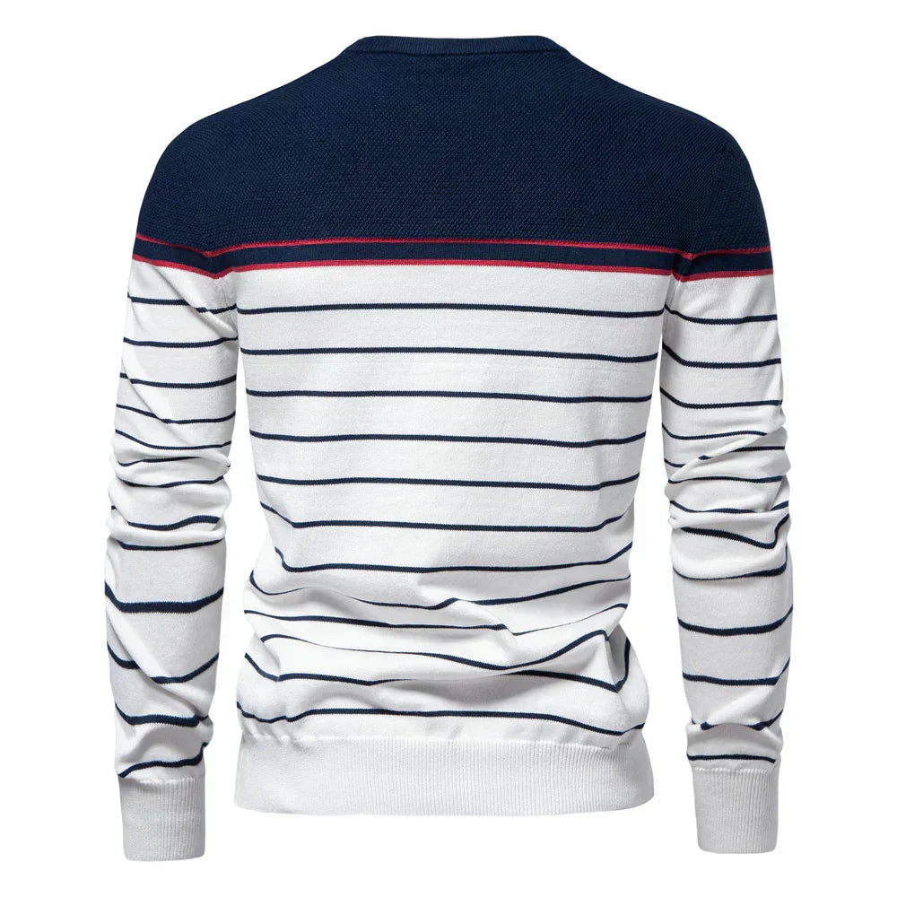 Herren Pullover Streifenmuster Klassisch Bequem Blau