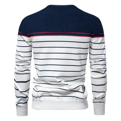 Herren Pullover Streifenmuster Klassisch Bequem Blau