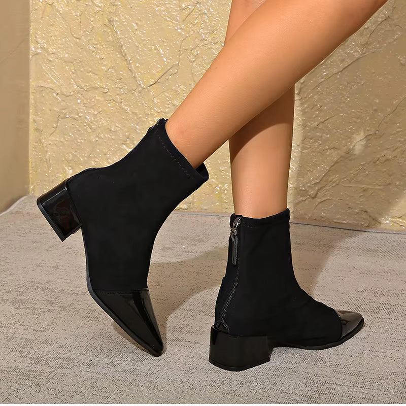 Damen Winter Ankle Boots Mit Blockabsatz