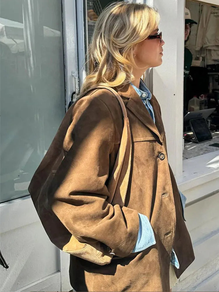 Damen Klassische Wildlederjacke Braun