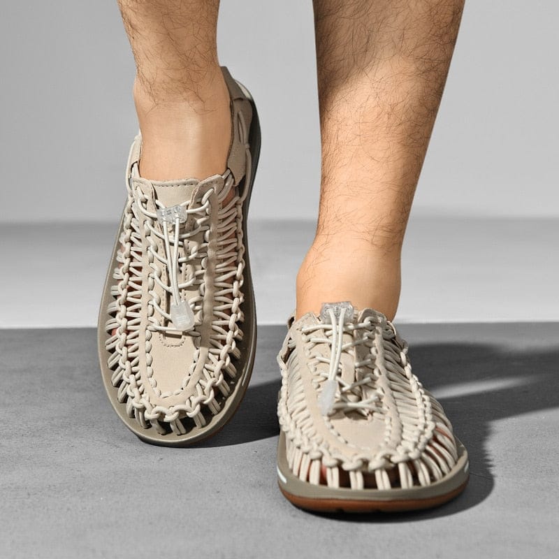 Herren Strandsandalen Runde Zehenpartie Leder Braun