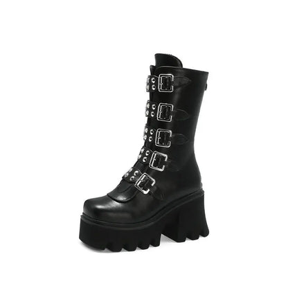 Damen Gothic Stiefel Hochabsatz Chunky