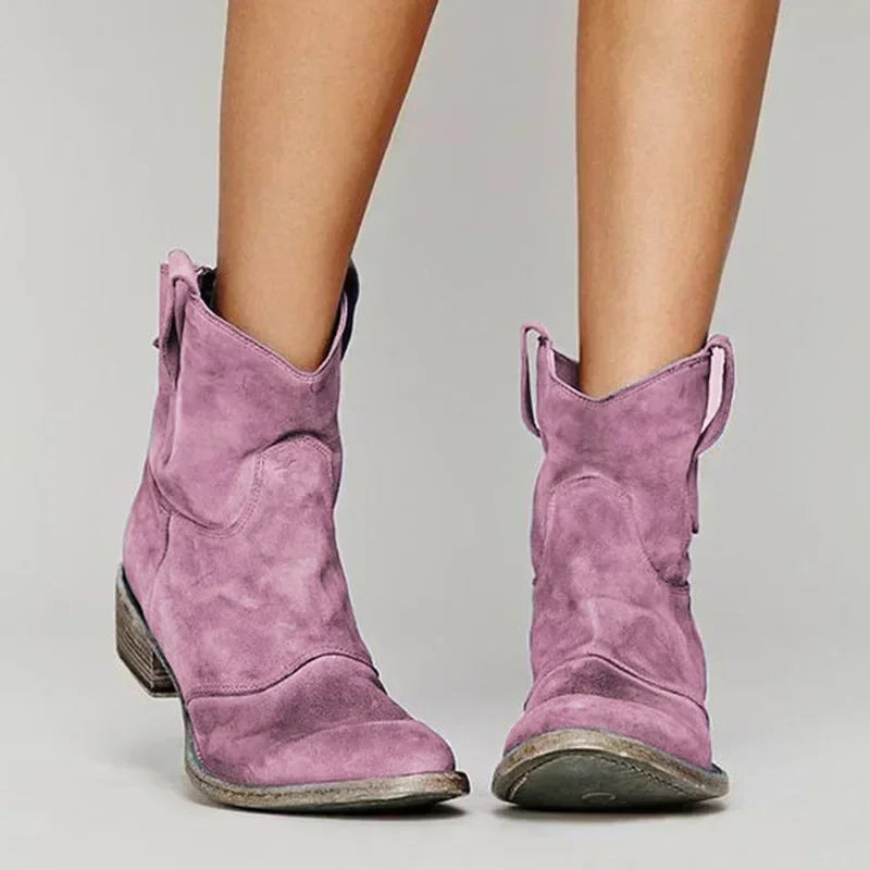 Damen Vintage Cowboy Stiefeletten Spitzer Zehe Niedriger Absatz - Eveloria
