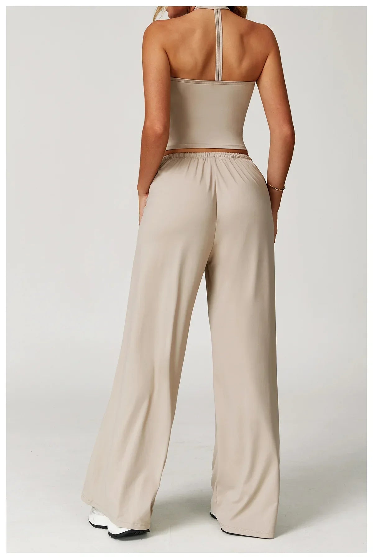 Damen Lounge Set Crop und Hose Baumwolle Beige