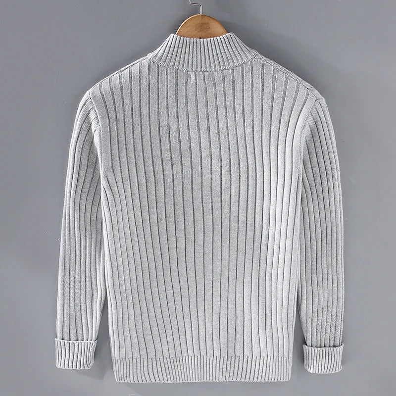 Herren Strickcardigan Rippmuster Stehkragen Reißverschluss