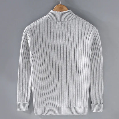 Herren Strickcardigan Rippmuster Stehkragen Reißverschluss