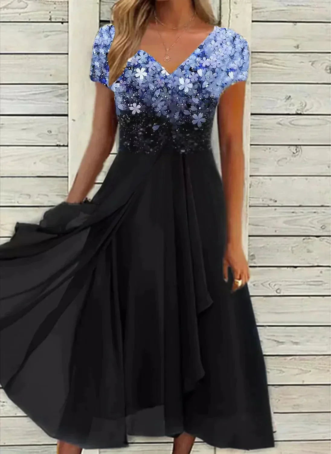 Damen Abendkleid V-Ausschnitt Kurzarm - Eveloria