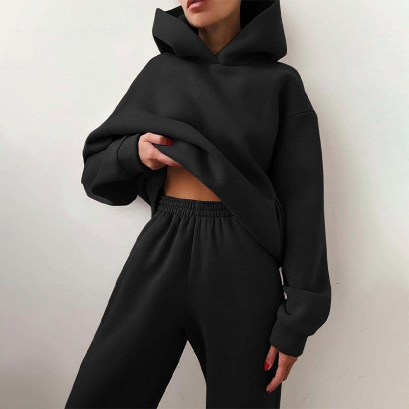 Damen Jogging-Set Oversized Weiche Baumwolle Kapuze Elastisch