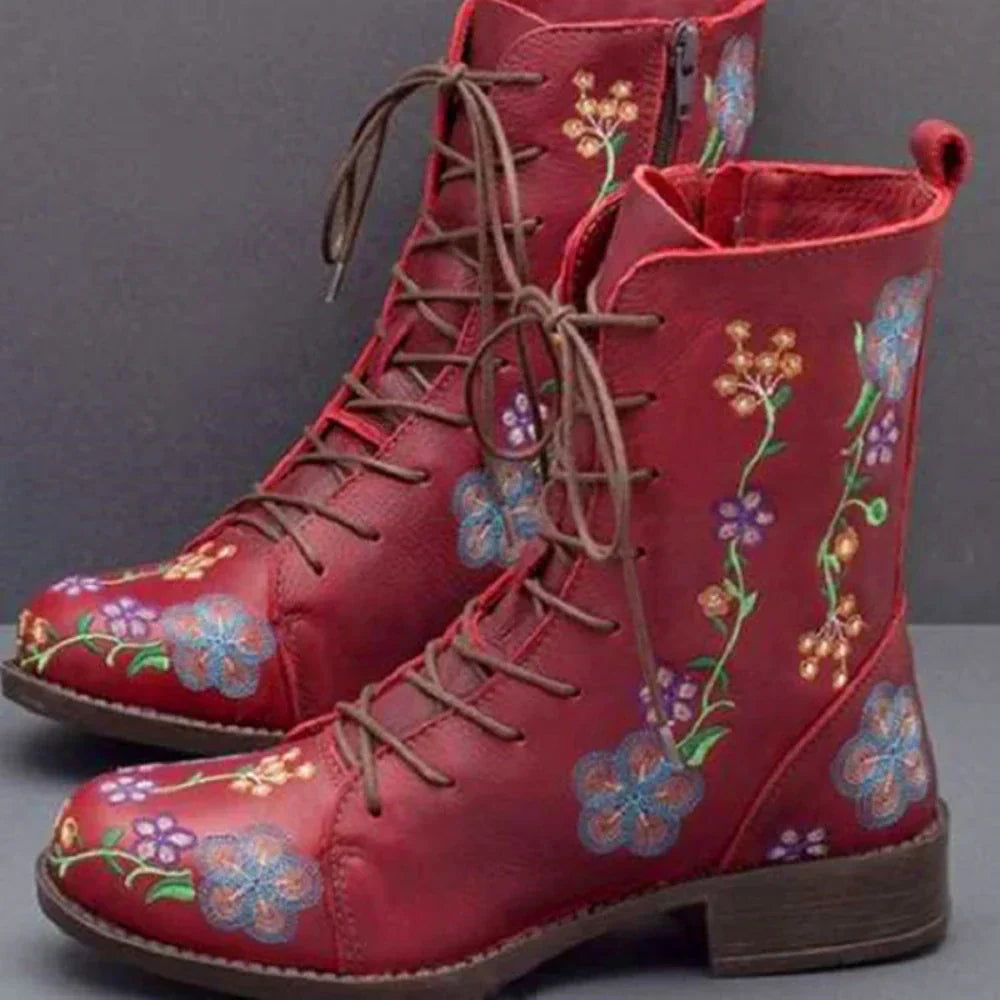 Eveloria Damen Retro-Stiefel Ethnische Stickerei