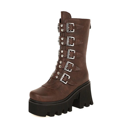 Damen Gothic Stiefel Hochabsatz Chunky