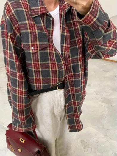 Eveloria Damen Übergrößen Langarmhemd Kariert